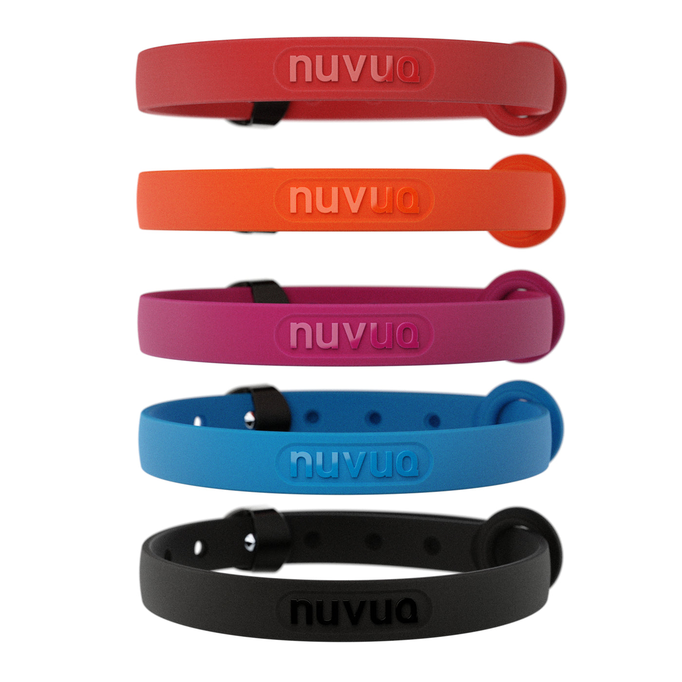 NUVUQ Mini - Lightweight Dog Collar - Pack of 5 (Pink, Blue, Black, Red and Orange)
