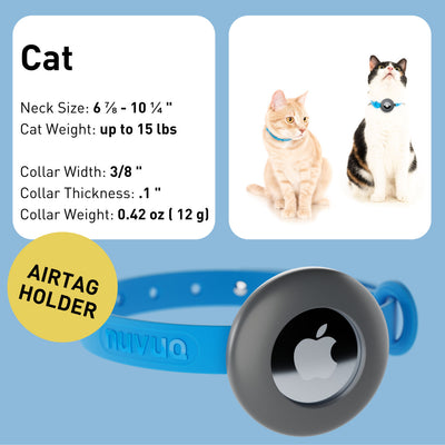 Airtag Breakaway Cat Collar - Soft, Comfortable, and Lightweight Safety Buckle Collar with Air Tag Holder by Nuvuq (6 ⅞" to 10 ¼") Blue