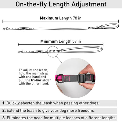 On the fly length adjustment pink leash for medium dog