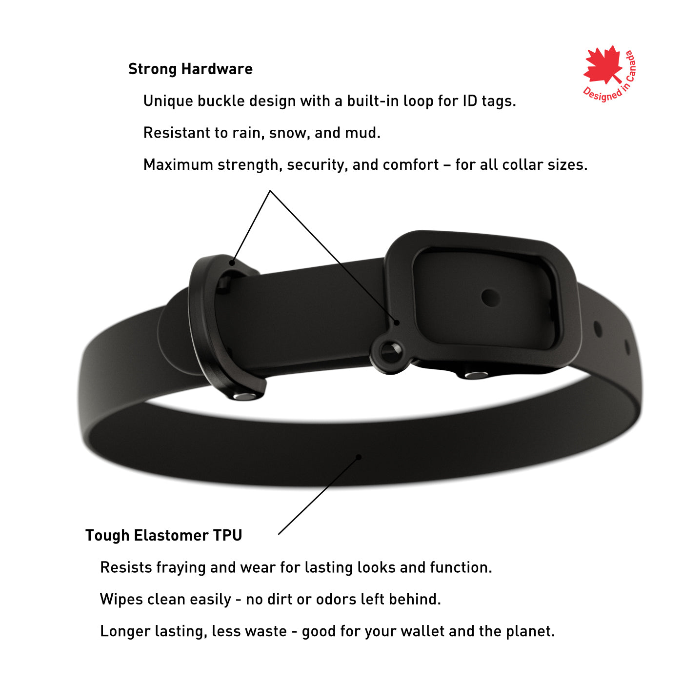 NUVUQ - Waterproof and Lightweight Dog Collar - Black Pepper