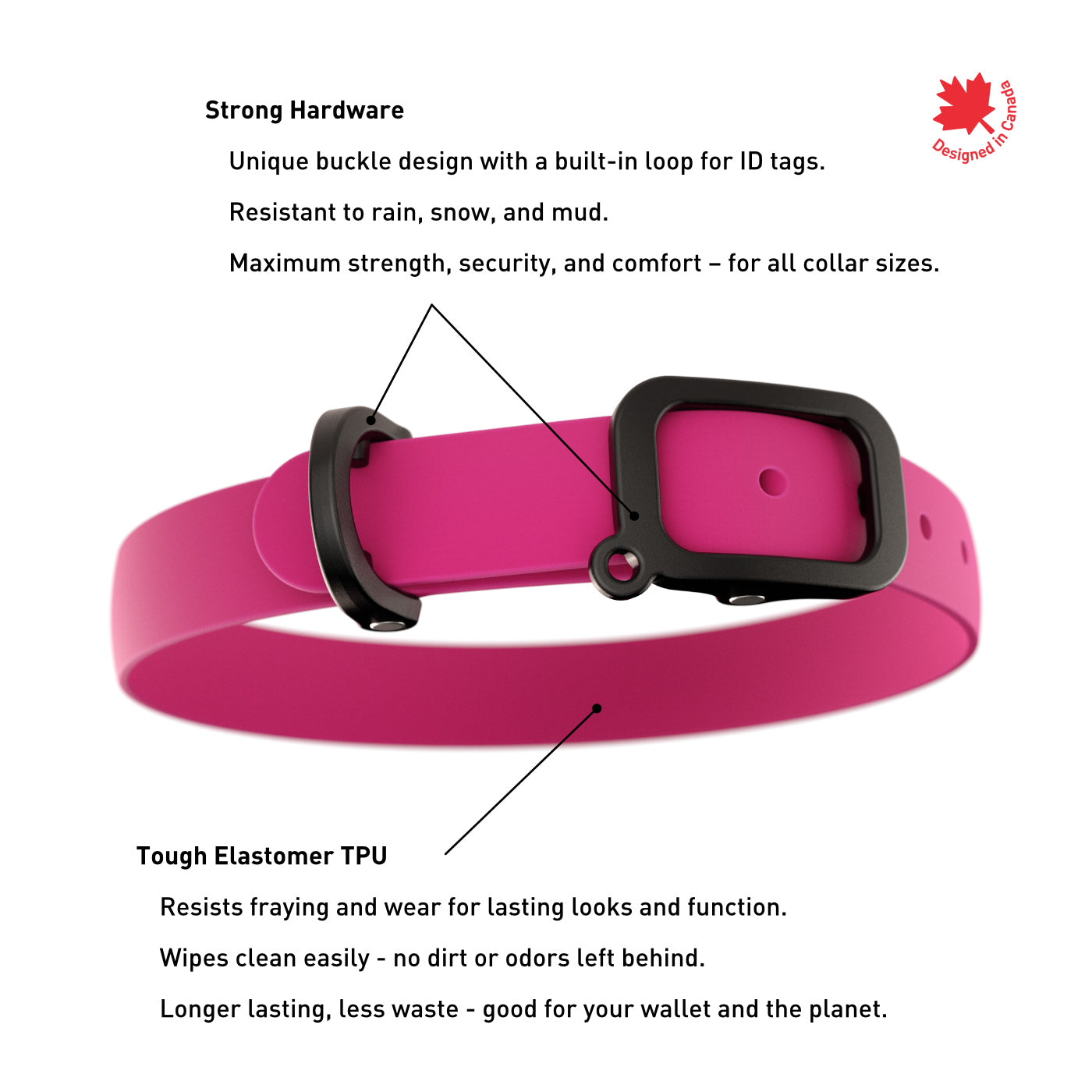 NUVUQ - Waterproof and Lightweight Dog Collar - Raspberry Pink